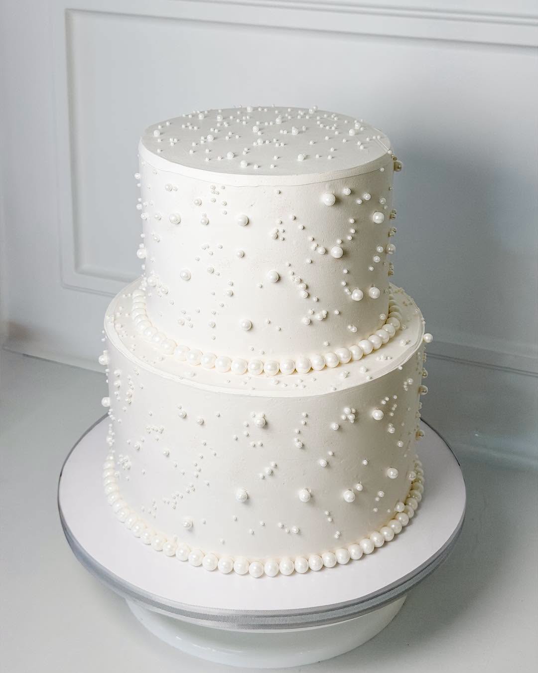 Elegant white pearl wedding cake